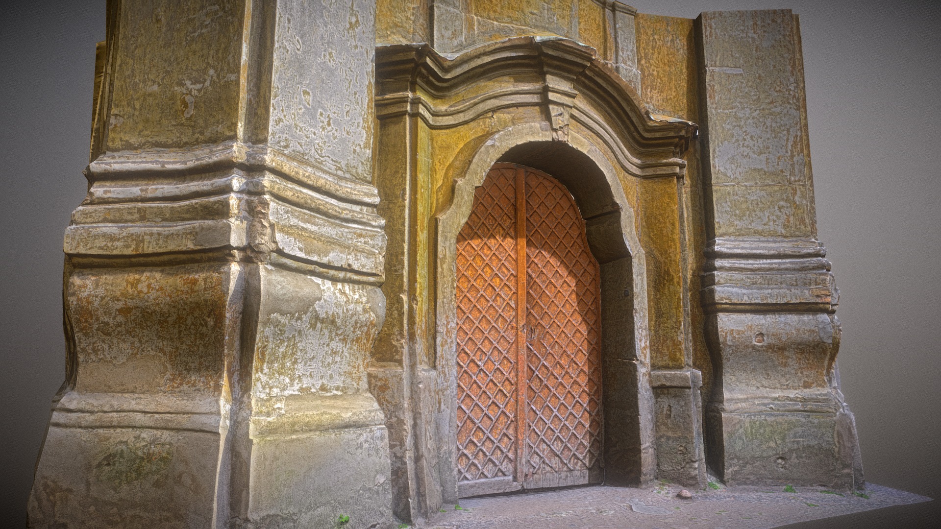 3D model old rusty church gate scan - This is a 3D model of the old rusty church gate scan. The 3D model is about a door in a stone building.