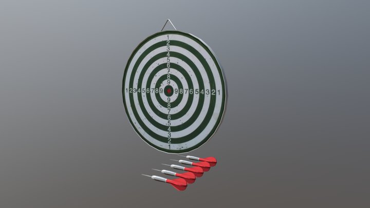 Dartboard and darts 3D Model