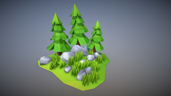 Lowpoly Style Trees and Rocks 3D Model
