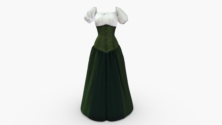 Female Medieval Underbust Corset Dress 3D Model