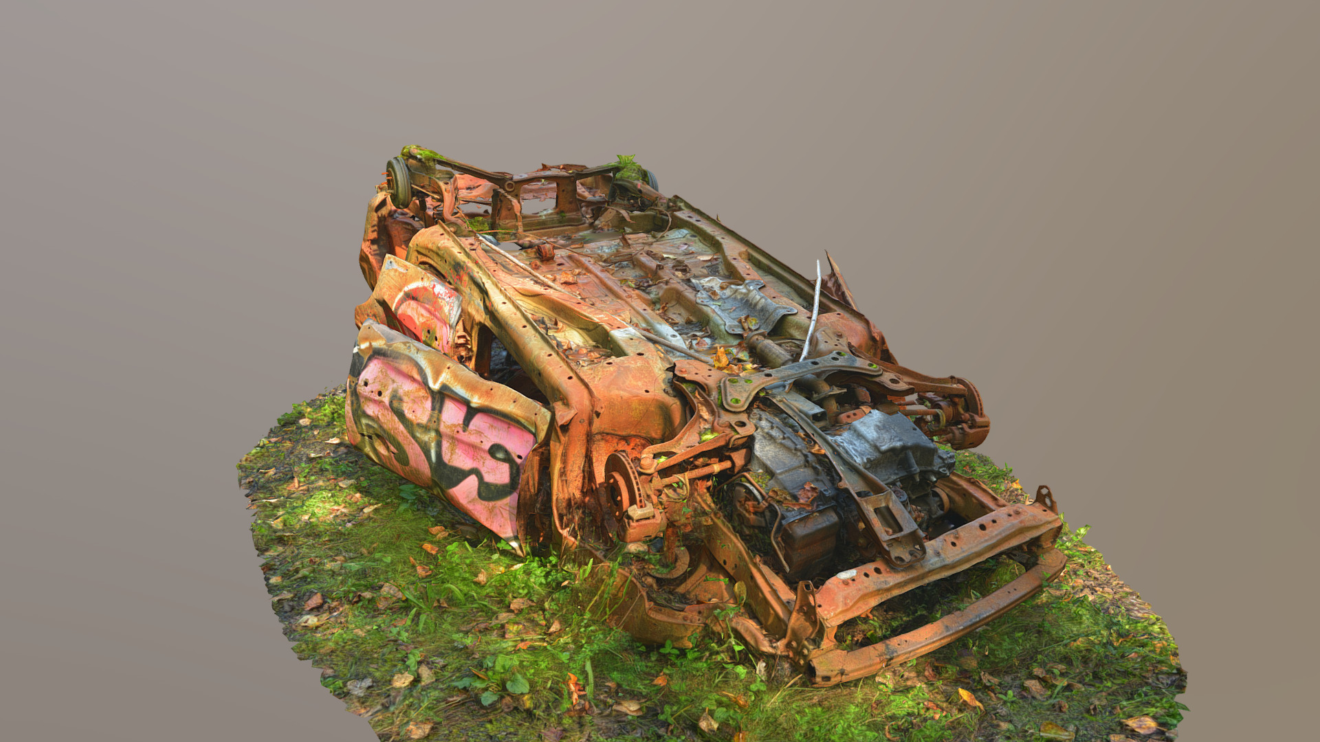 3D model Burned Car Wreck (Raw Scan) - This is a 3D model of the Burned Car Wreck (Raw Scan). The 3D model is about a tank with a gun.