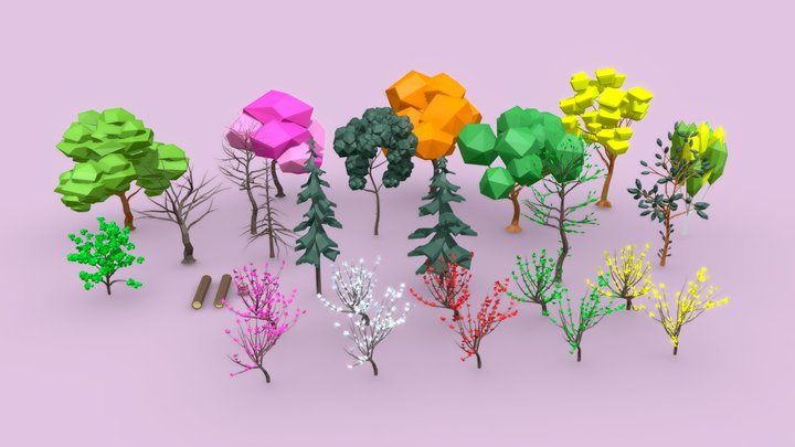 Low-Poly Tree Asset Pack 3D Model