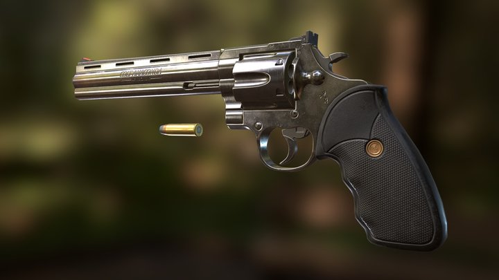 Colt Anaconda Revolver (Chrome) 3D Model