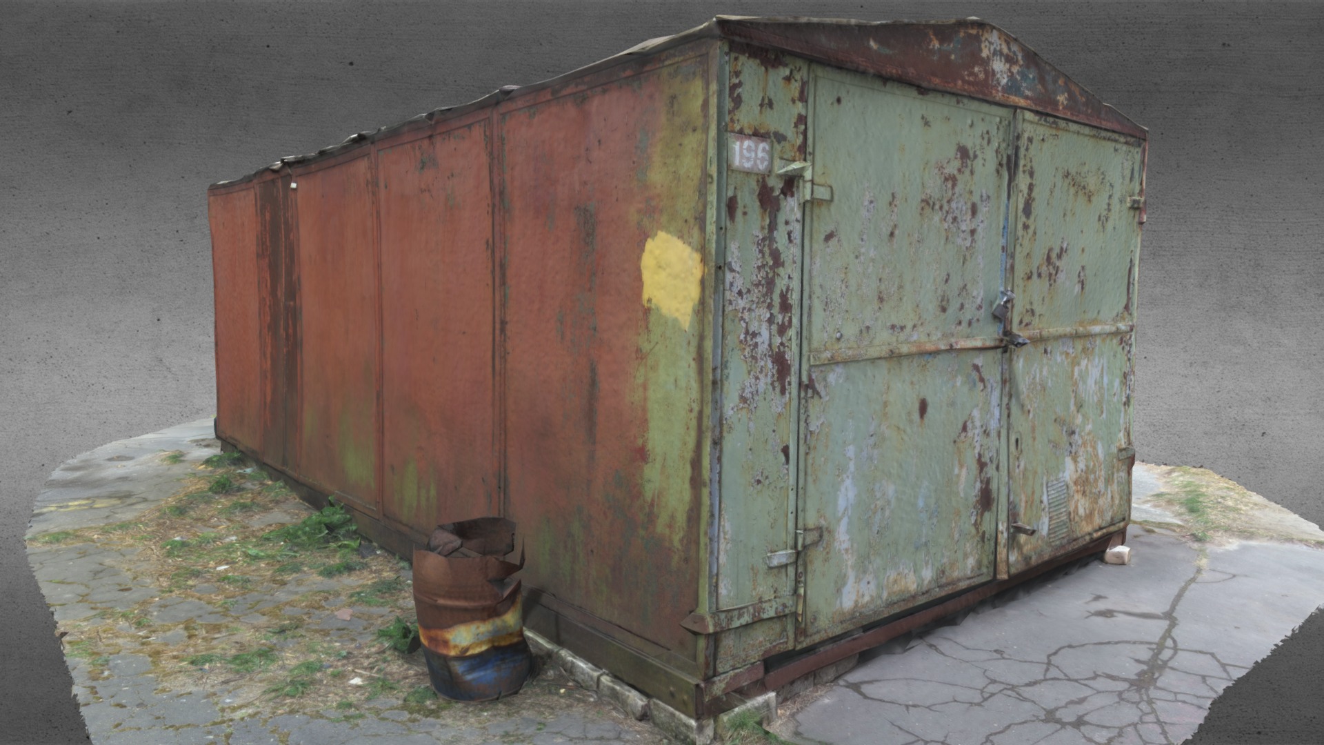 3D model Rusty Metal Garage - This is a 3D model of the Rusty Metal Garage. The 3D model is about a large wooden cabinet.