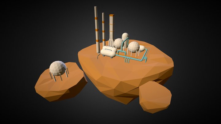 Industrial Powerplant on Floating Asteroid 3D Model