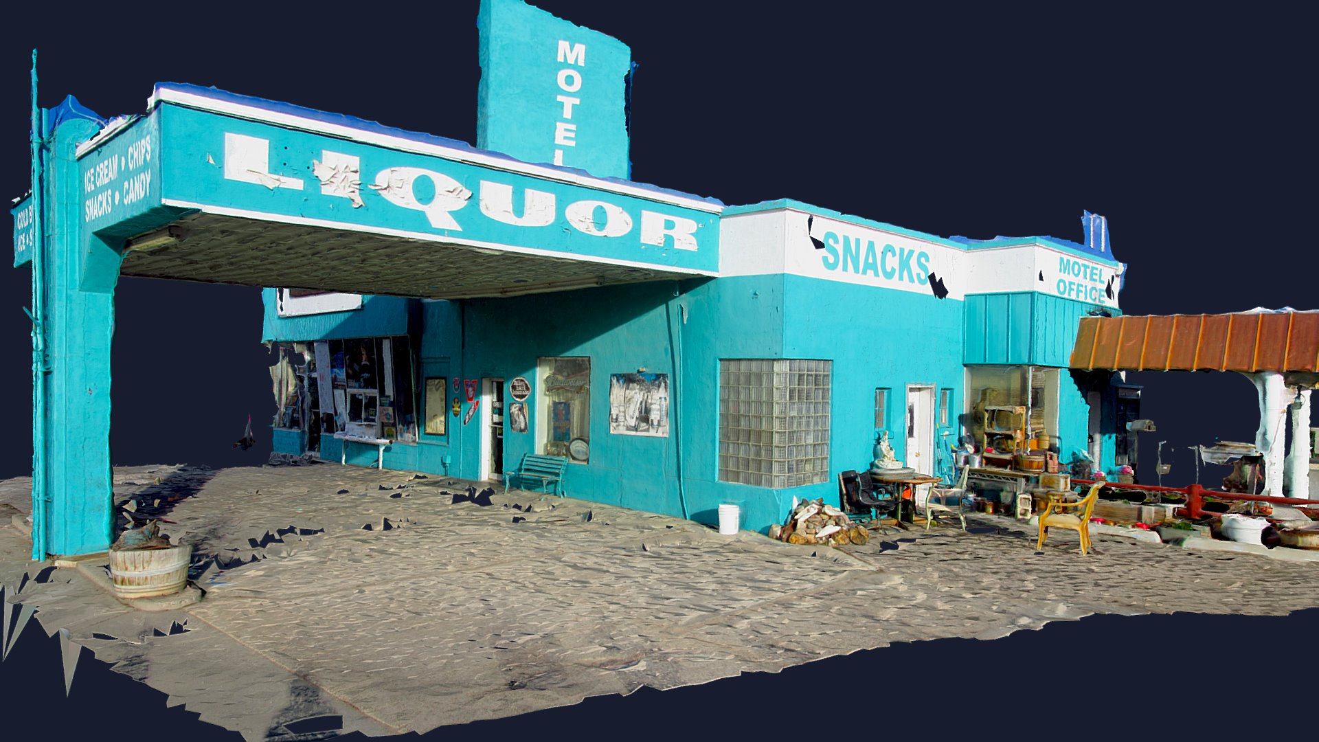 3D model Liquorstop - This is a 3D model of the Liquorstop. The 3D model is about a blue building with a sign on it.