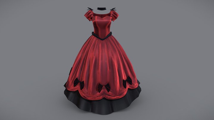 Female Victorian Red Gothic Dress 3D Model