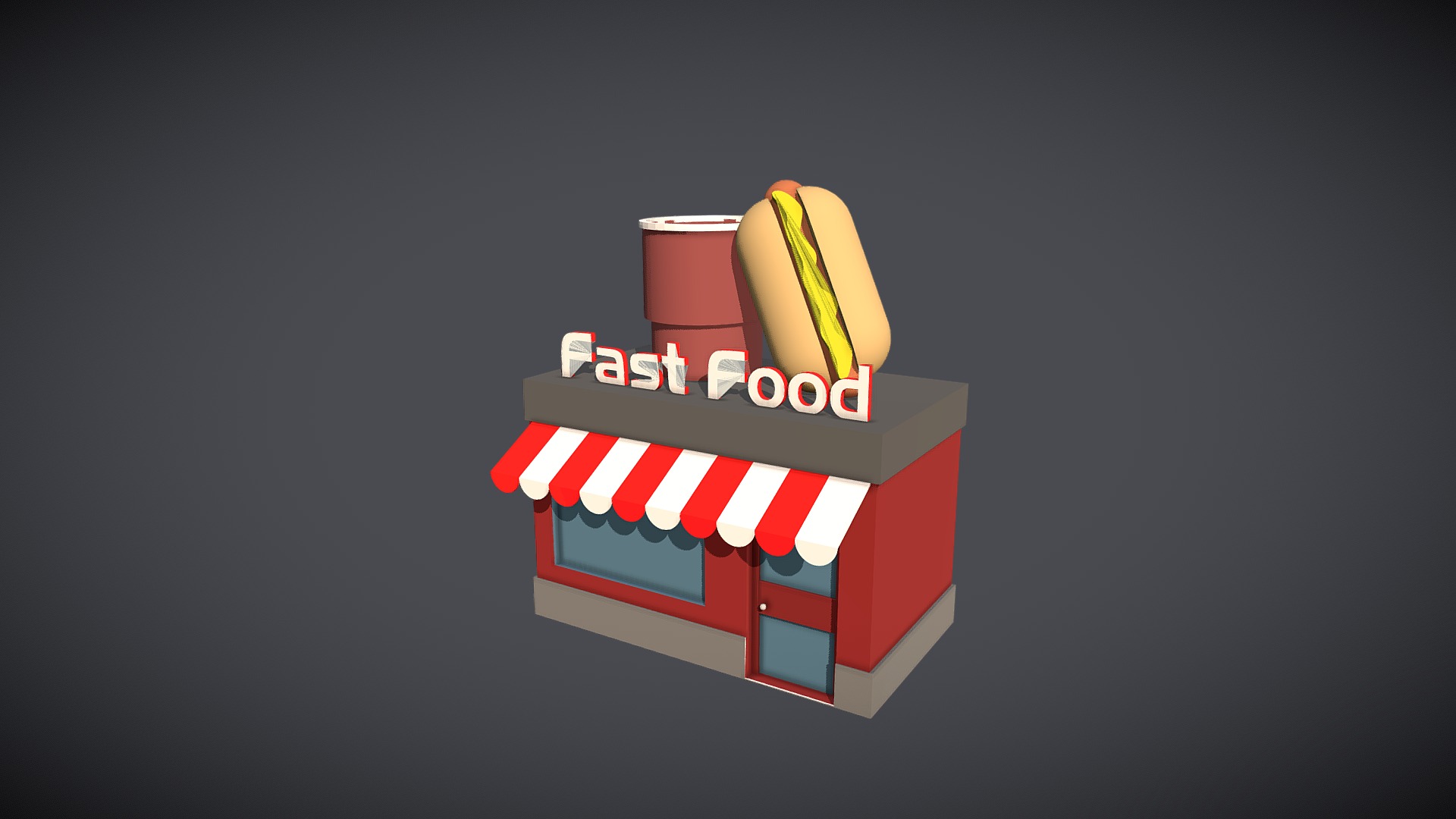 3D model Low-Poly Fast-Food - This is a 3D model of the Low-Poly Fast-Food. The 3D model is about a red and white cube with a yellow and black logo.