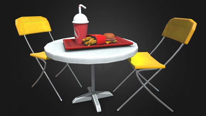 Fast Food Table Setup 3D Model