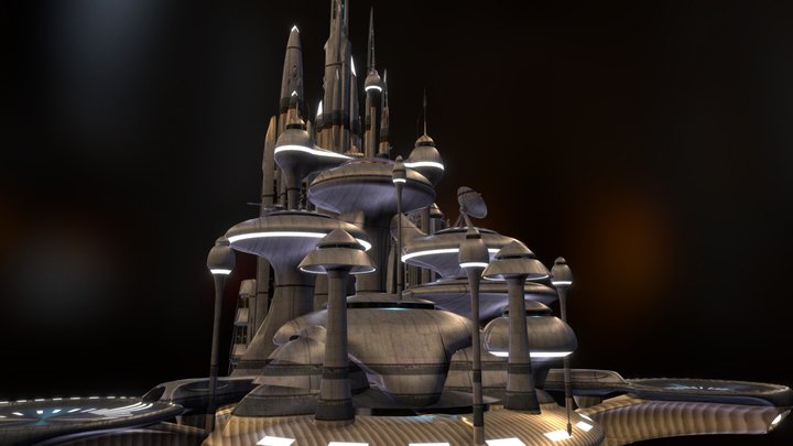 Sci-Fi City Scene 3D Model 3D Model