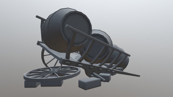 Medieval Cart and Barrels 3D Model