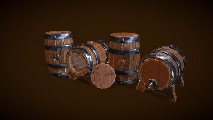 Stylized Barrels 3D Model