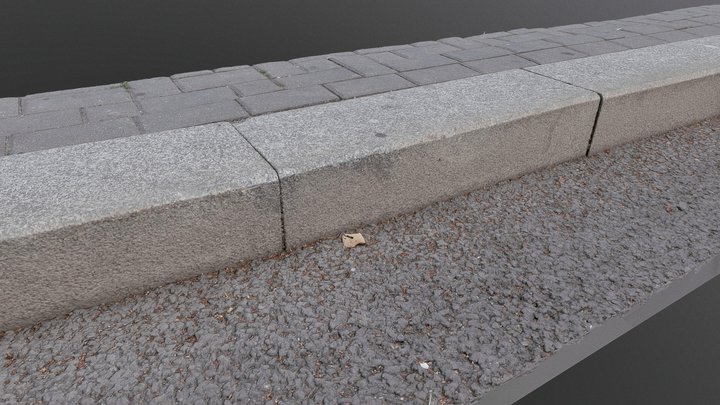 Granite curb, asphalt road 3D Model