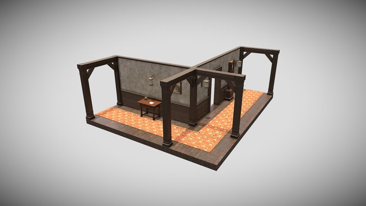 Old Victorian House Hallway Diorama 3D Model
