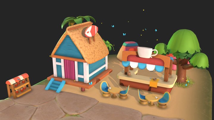 Tropical Beachside Cafe & Camp 3D Model 3D Model