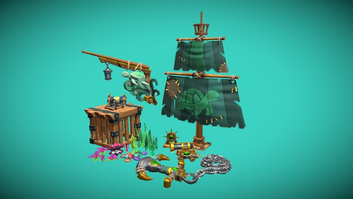 Pirate Ship and Foliage Assets 3D Model