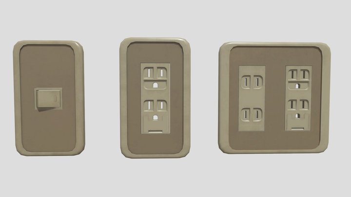電源スイッチ、コンセント(テクスチャ) 3D Model