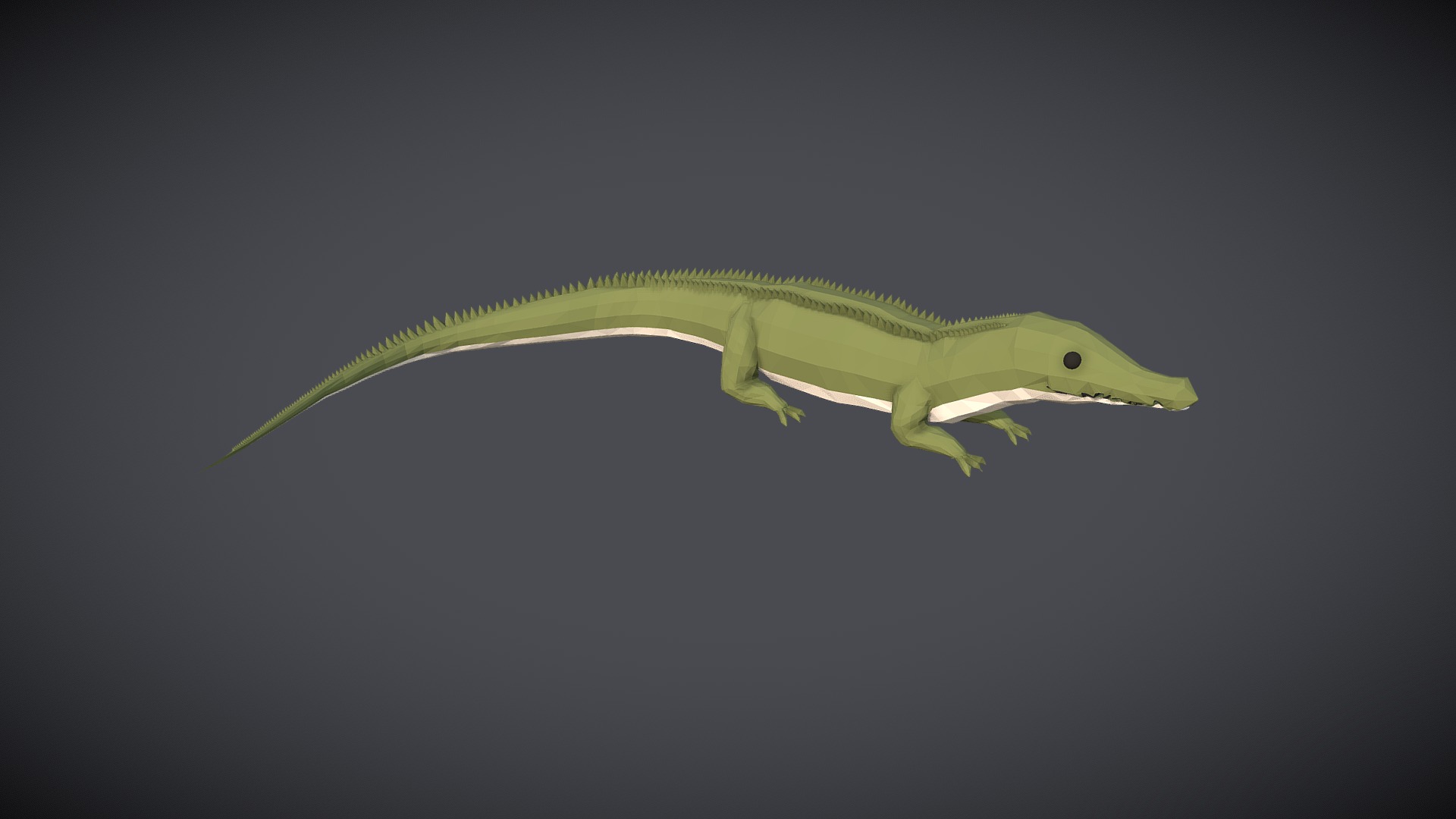 3D model Low-Poly Crocodile - This is a 3D model of the Low-Poly Crocodile. The 3D model is about a green lizard on a black background.