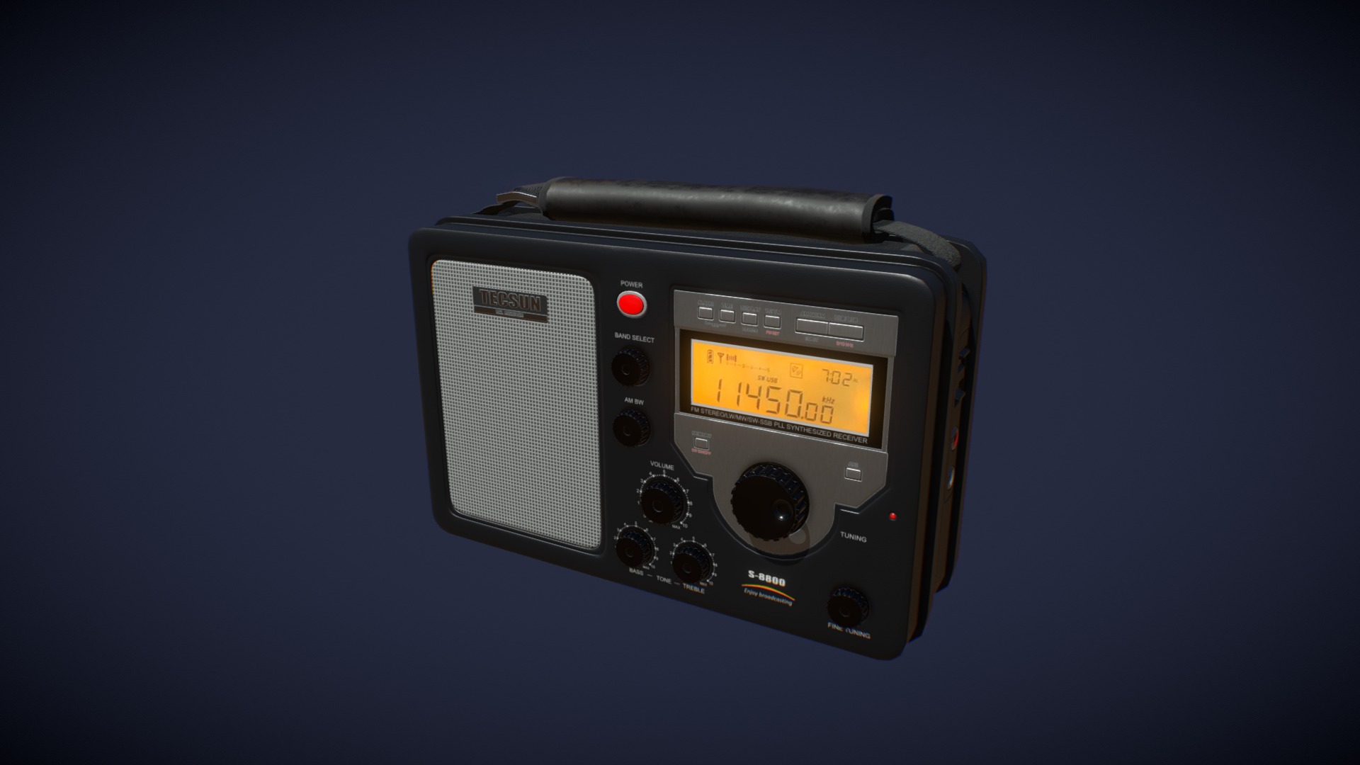 3D model Radio Tecsun S-8800 Lite - This is a 3D model of the Radio Tecsun S-8800 Lite. The 3D model is about a black and silver video game console.