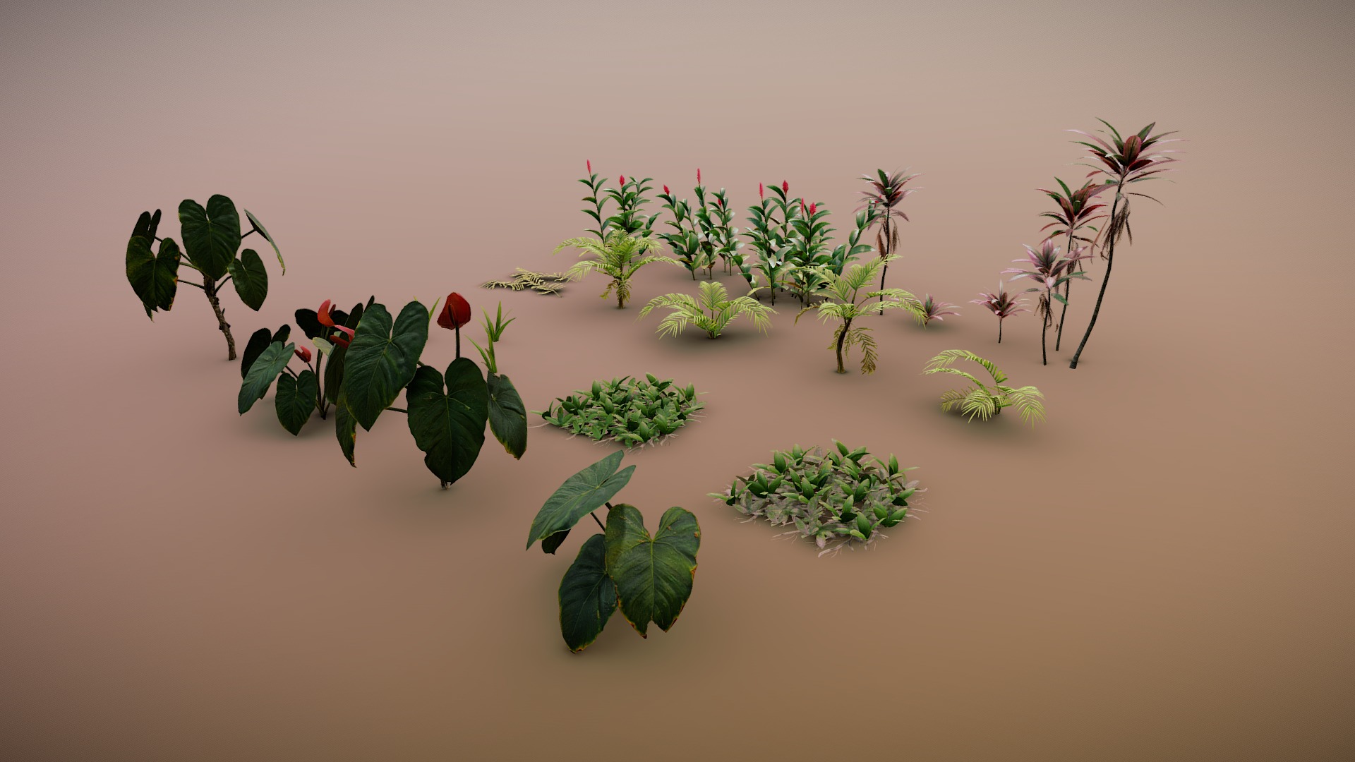 3D model Tropical Plants Package 2K - This is a 3D model of the Tropical Plants Package 2K. The 3D model is about a group of plants.