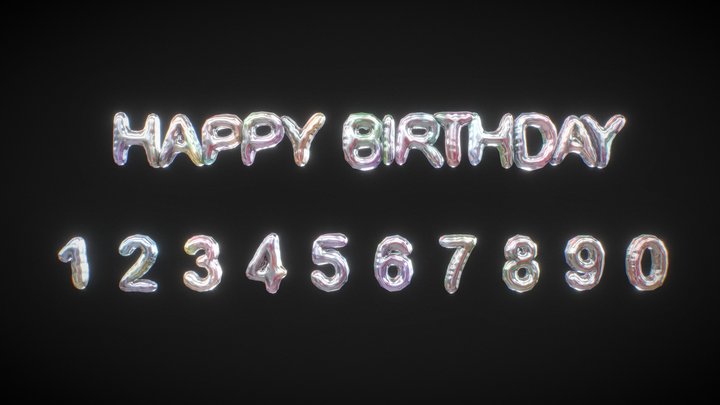 happy birthday balloons banner 3D Model
