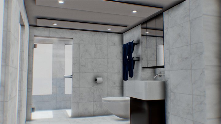Bath Room with Toilet and Shower 3D Model