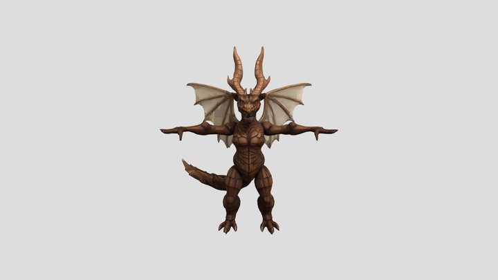 avatar humanoide t-pose estilo dragão de madeira 3D Model