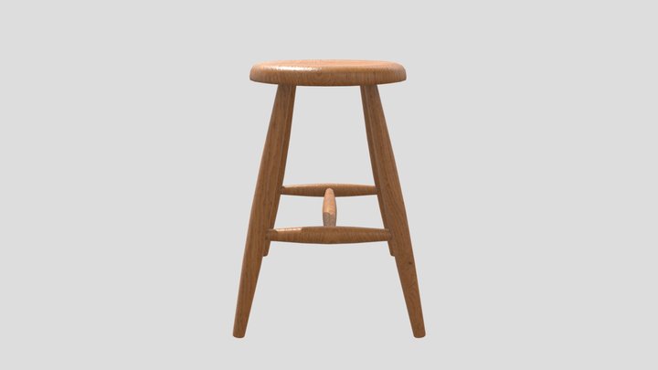 Wood Stool LowPoly 3D Model