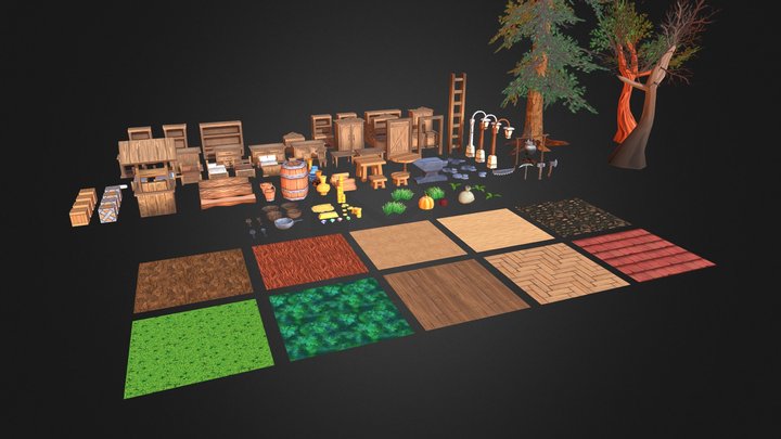 Little hand painted low poly pack 3D Model