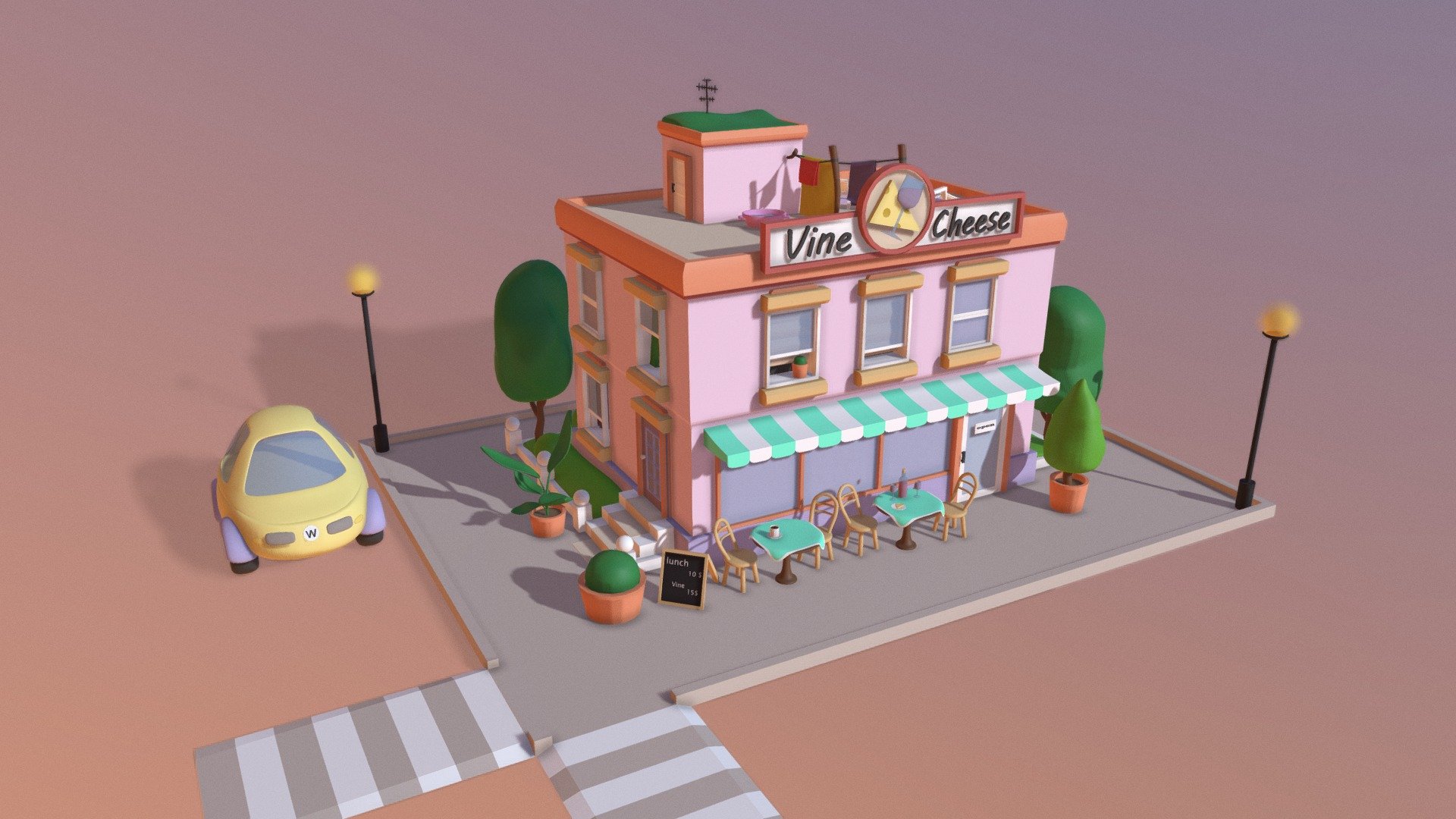 Cafe - 3D model by KattyLi [33798d4] - Sketchfab