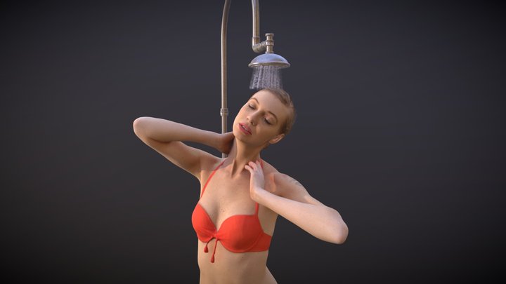 Aspiring Woman standing showering Swimsuit 3D Model