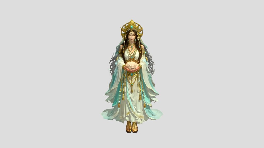 Goddess-like figure holding glowing lotus