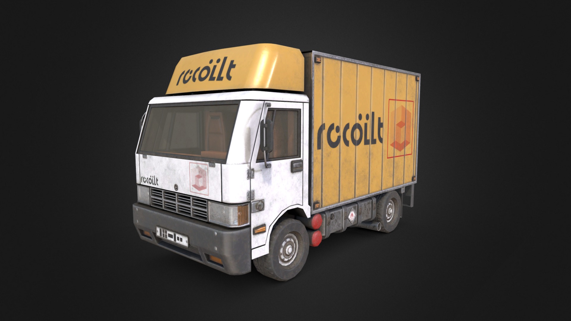 3D model Truck Textured - This is a 3D model of the Truck Textured. The 3D model is about a white truck with a yellow sign.