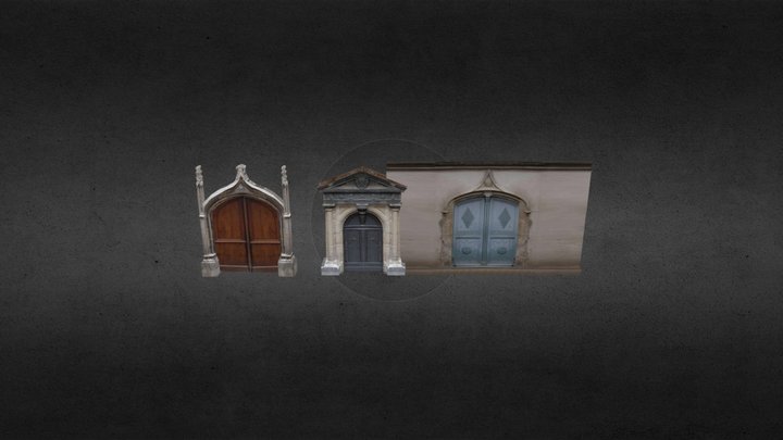 Old Doors, Low poly, Animated 3D Model