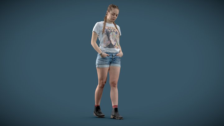 Woman walking looking down - posed 3D photo scan 3D Model