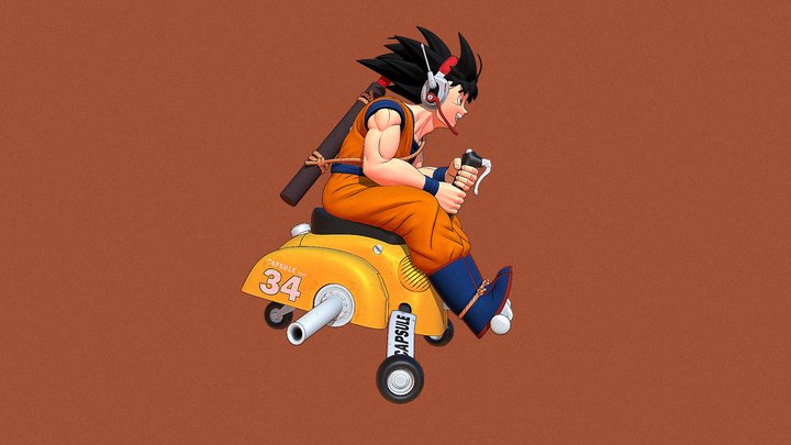 Goku on Hovercar 3D Model