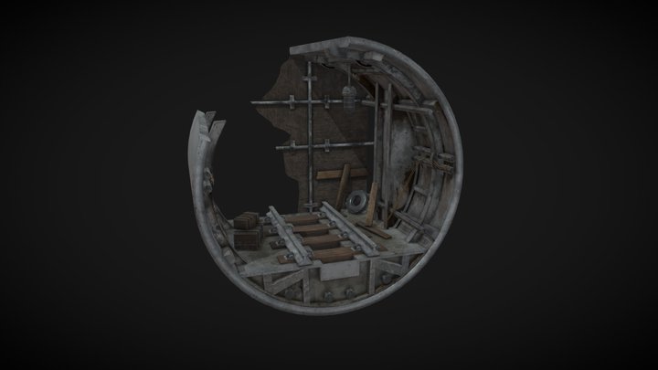 Post-apocalyptic metro tunnel diorama 3D Model