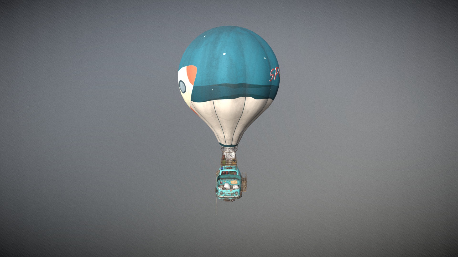 3D model Tiny Fiat 500 - This is a 3D model of the Tiny Fiat 500. The 3D model is about a blue and white balloon.
