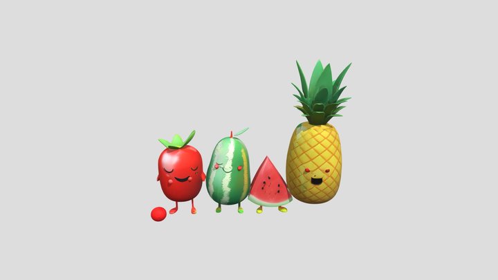 cute fruit cartoon characters 3D Model