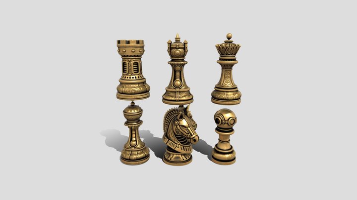 Ornate Golden Chess Pieces – Gratis 3D-model STL