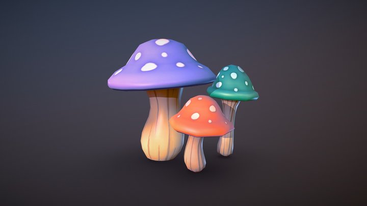Stylized Mushrooms - Low Poly 3D Model