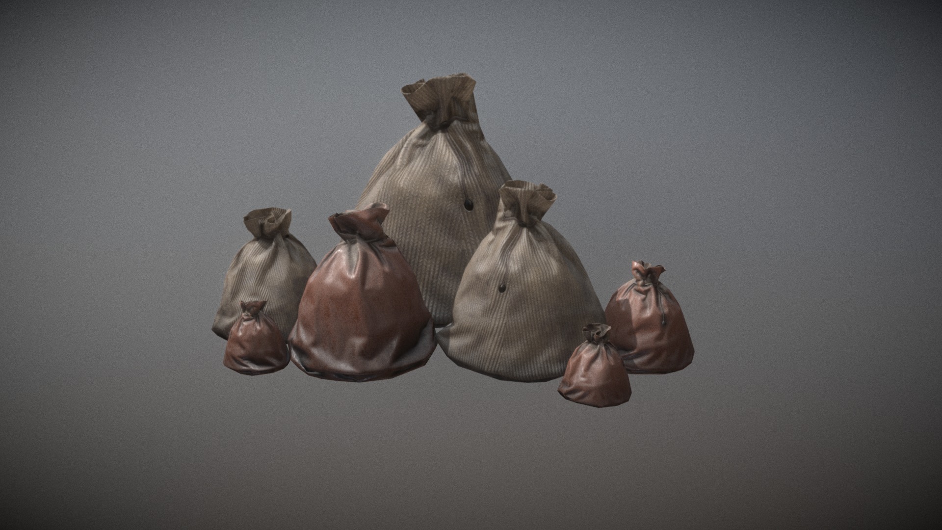 3D model Old Pouches - This is a 3D model of the Old Pouches. The 3D model is about a group of bags.