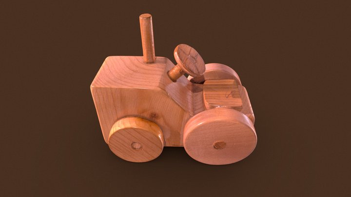 Wooden Toy Tractor (High-Poly) 3D Model