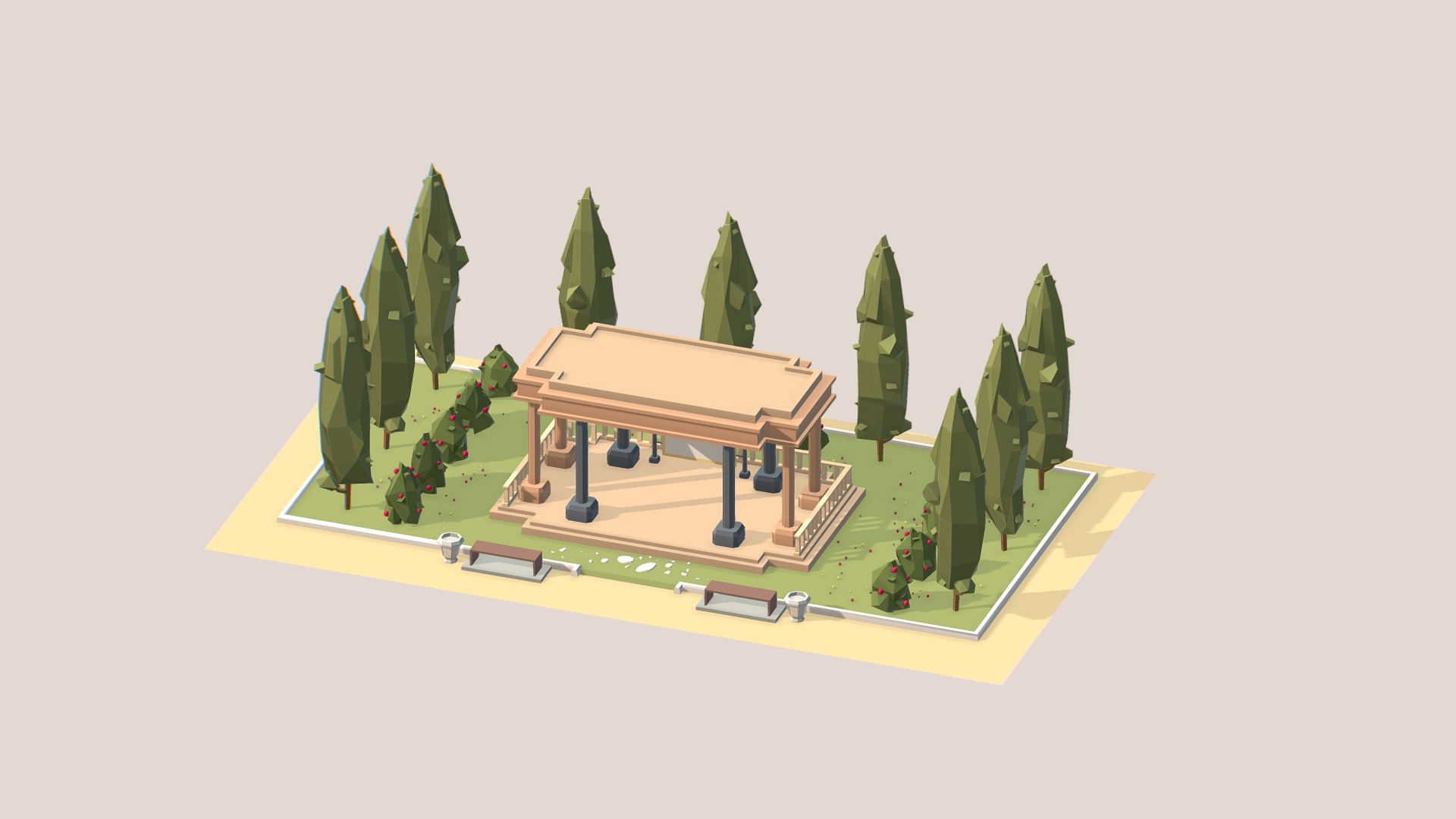 3D model Ethnic Buildings 04 - This is a 3D model of the Ethnic Buildings 04. The 3D model is about a toy house with trees.