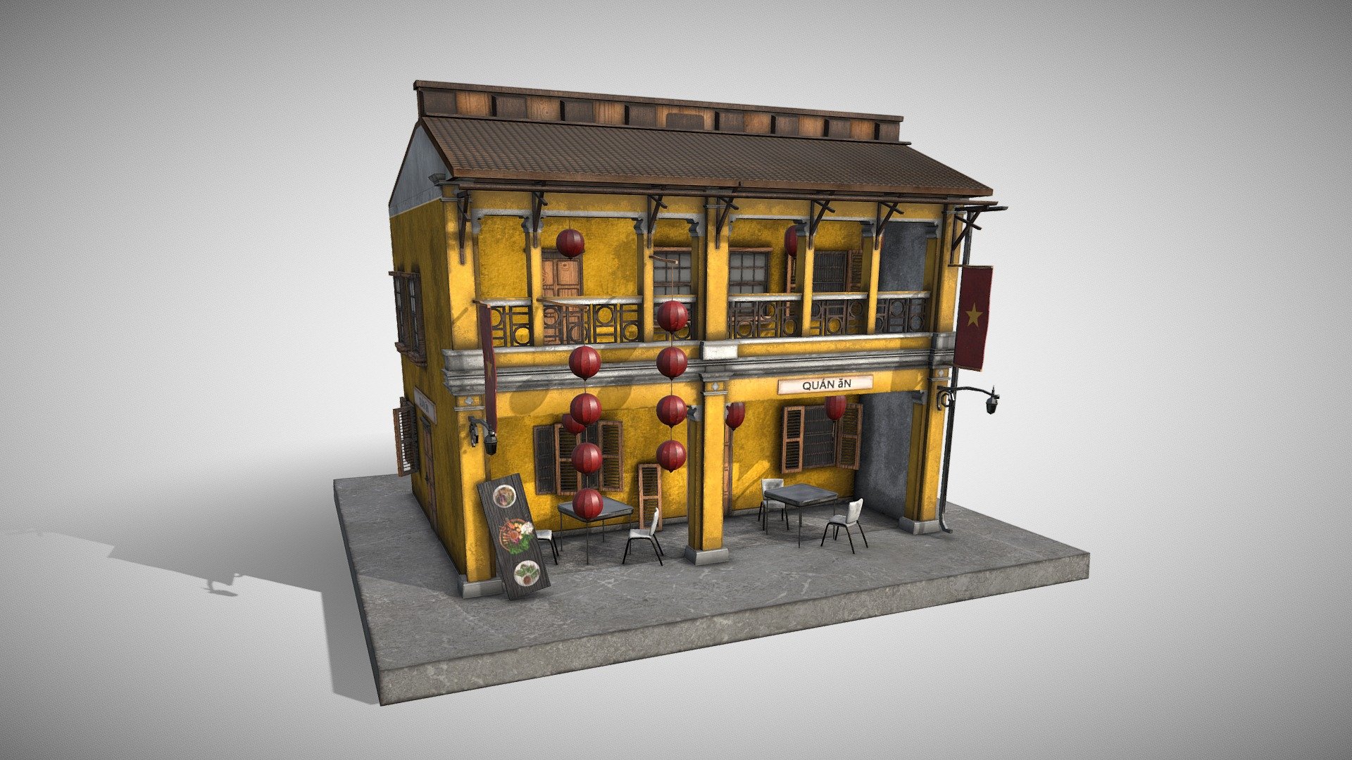 Vietnamese House Building Restaurant Hoi An Buy Royalty Free 3D Model 