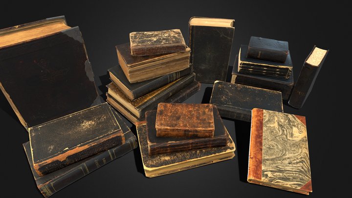 Old Damaged Books set - PBR Game ready 3D Model