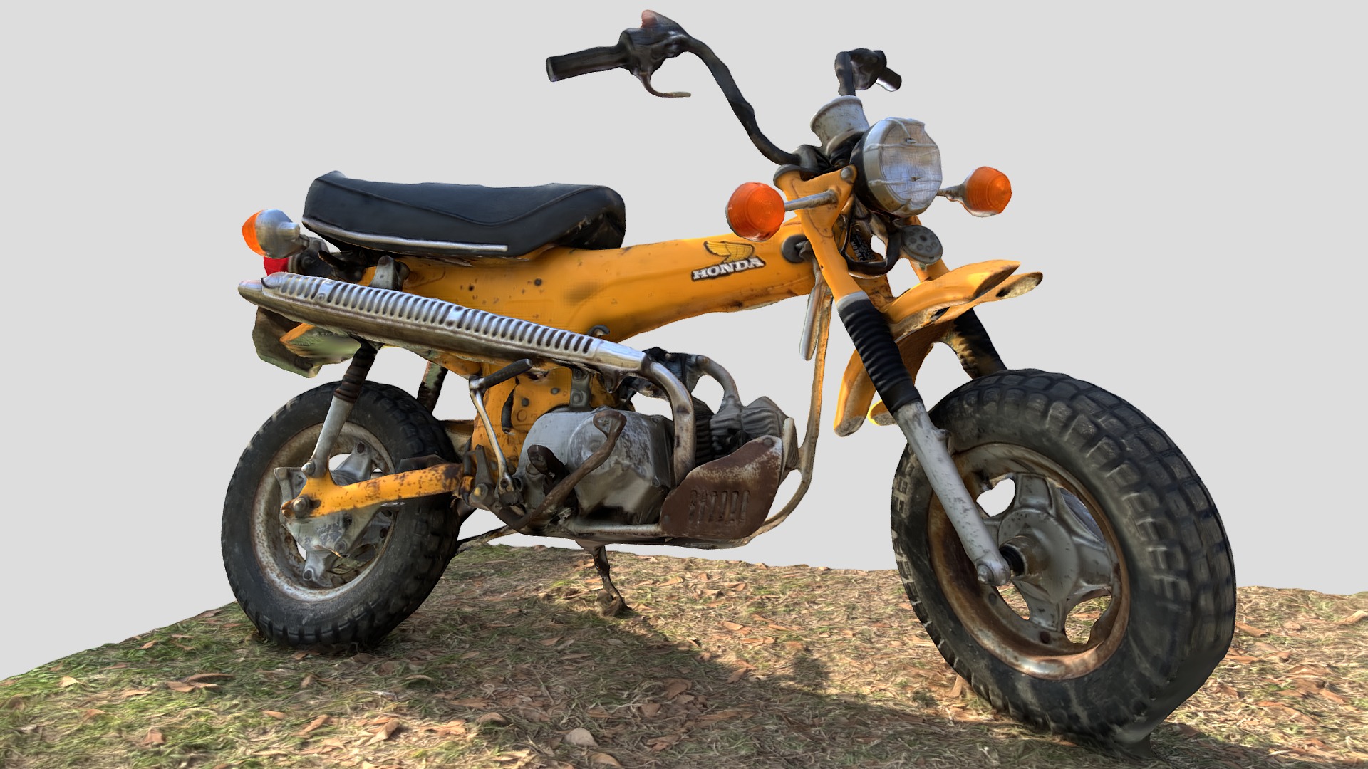 3D model 1979 Honda Bike - This is a 3D model of the 1979 Honda Bike. The 3D model is about a motorcycle parked on a dirt hill.