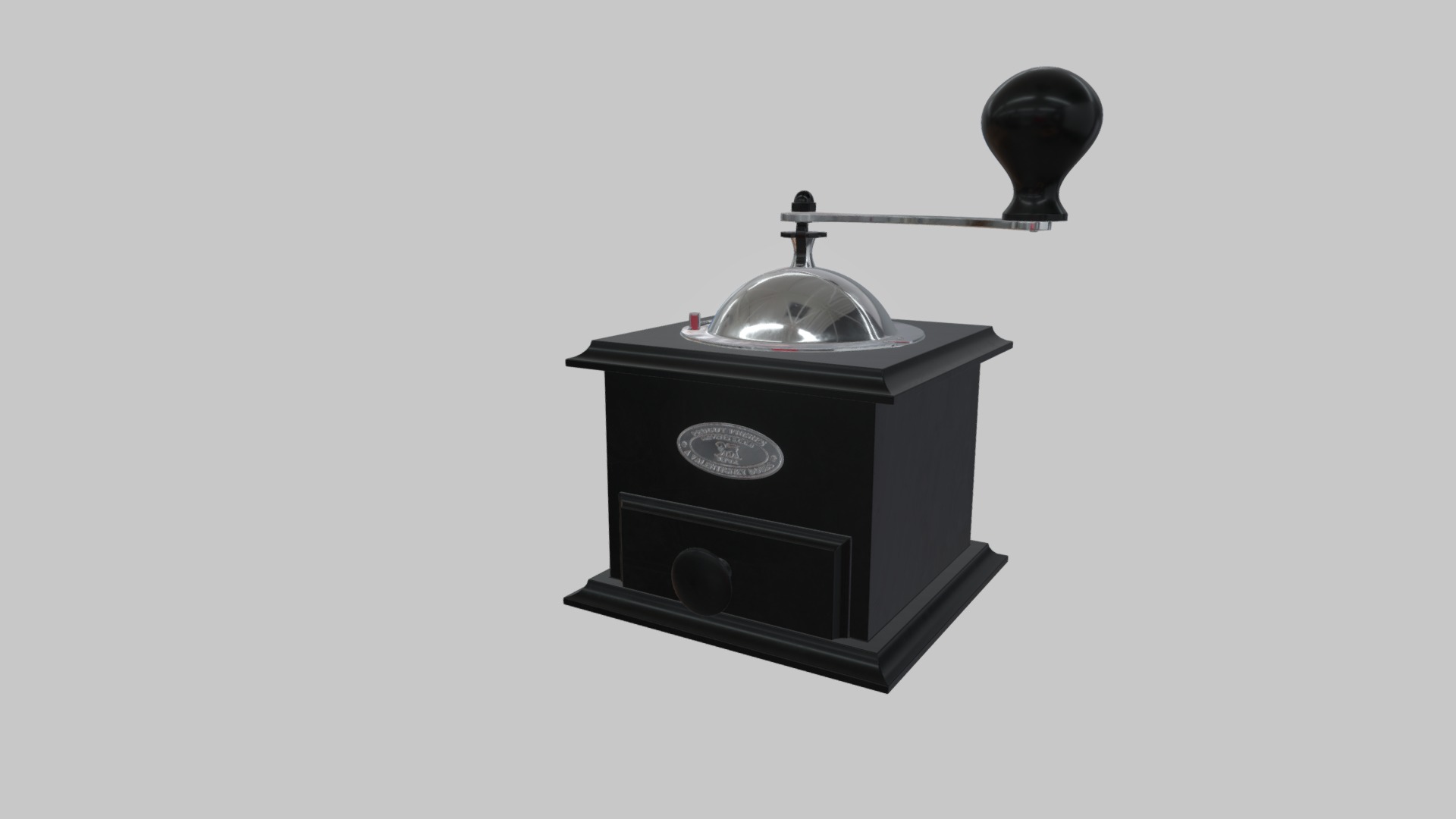 3D model Coffee Mill - This is a 3D model of the Coffee Mill. The 3D model is about a black and silver speaker.