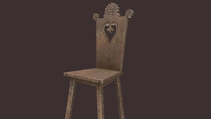 Old wooden chair with ornaments 3D Model