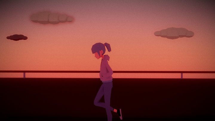 Sunset Walking Low Poly Girl [Rigged] 3D Model